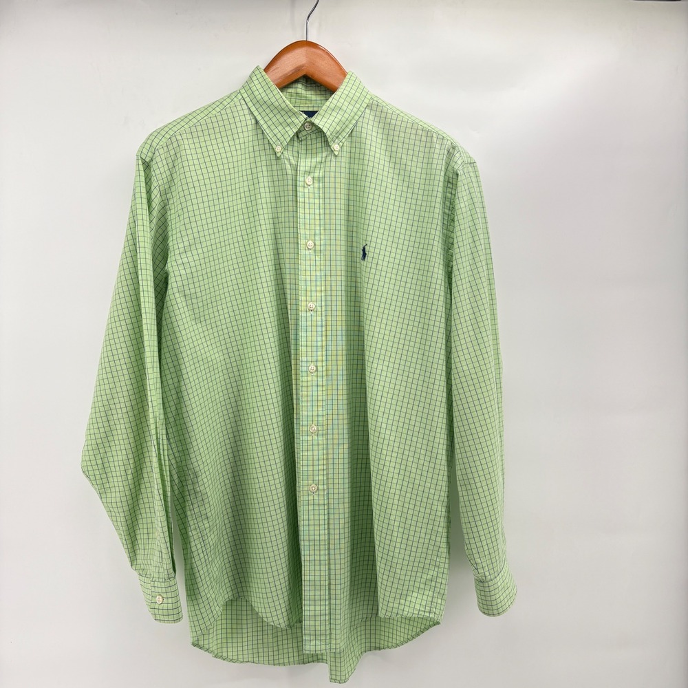 Ralph Lauren Yarmouth Mens 16 34/35 Green‎ Blue Check Cotton Button Down Shirt